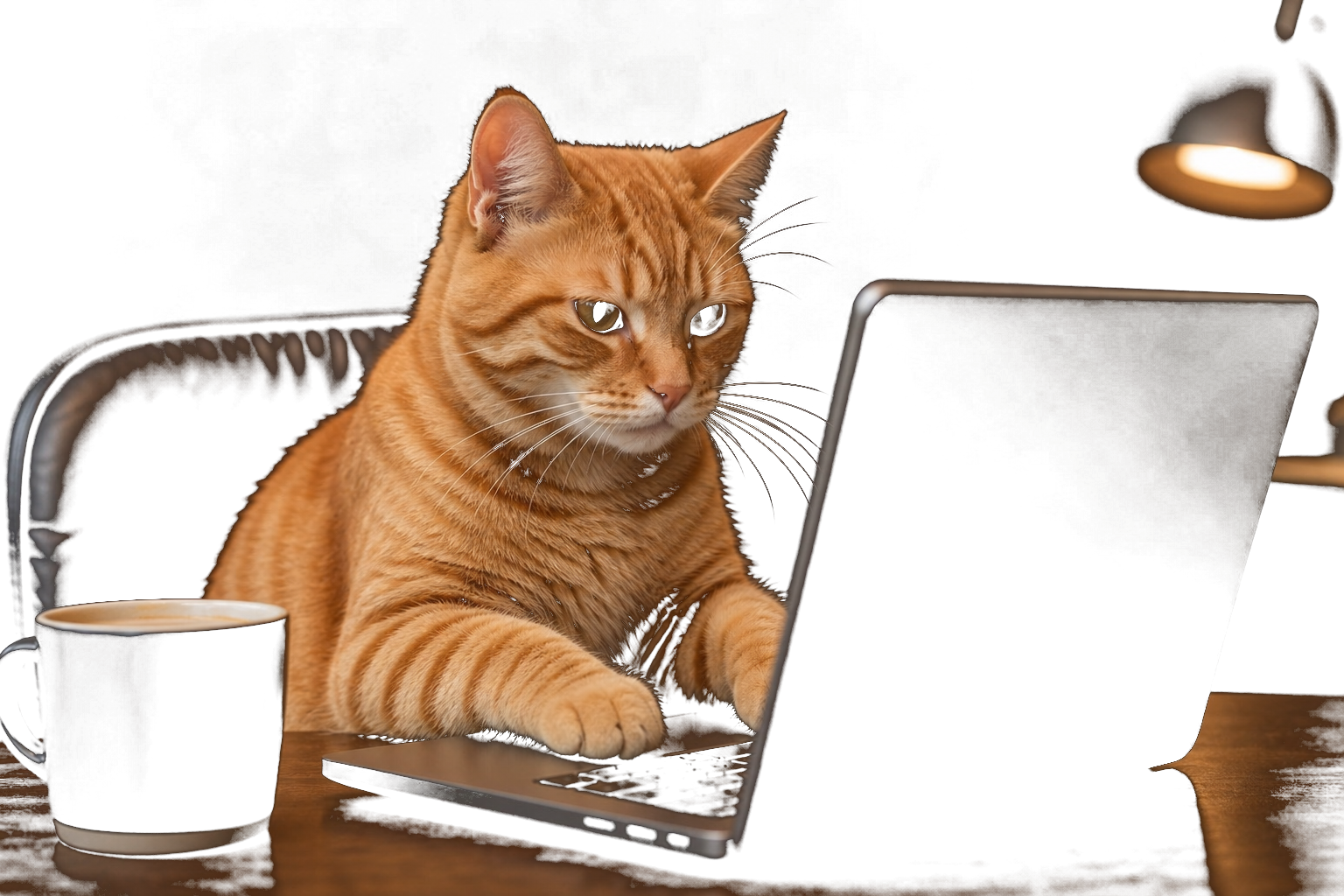 Cat working on laptop